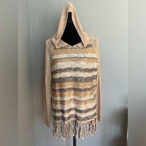 Cozy Casual Hooded Sweater Women’s S Beige Multicolored Oversized Knit Pullover